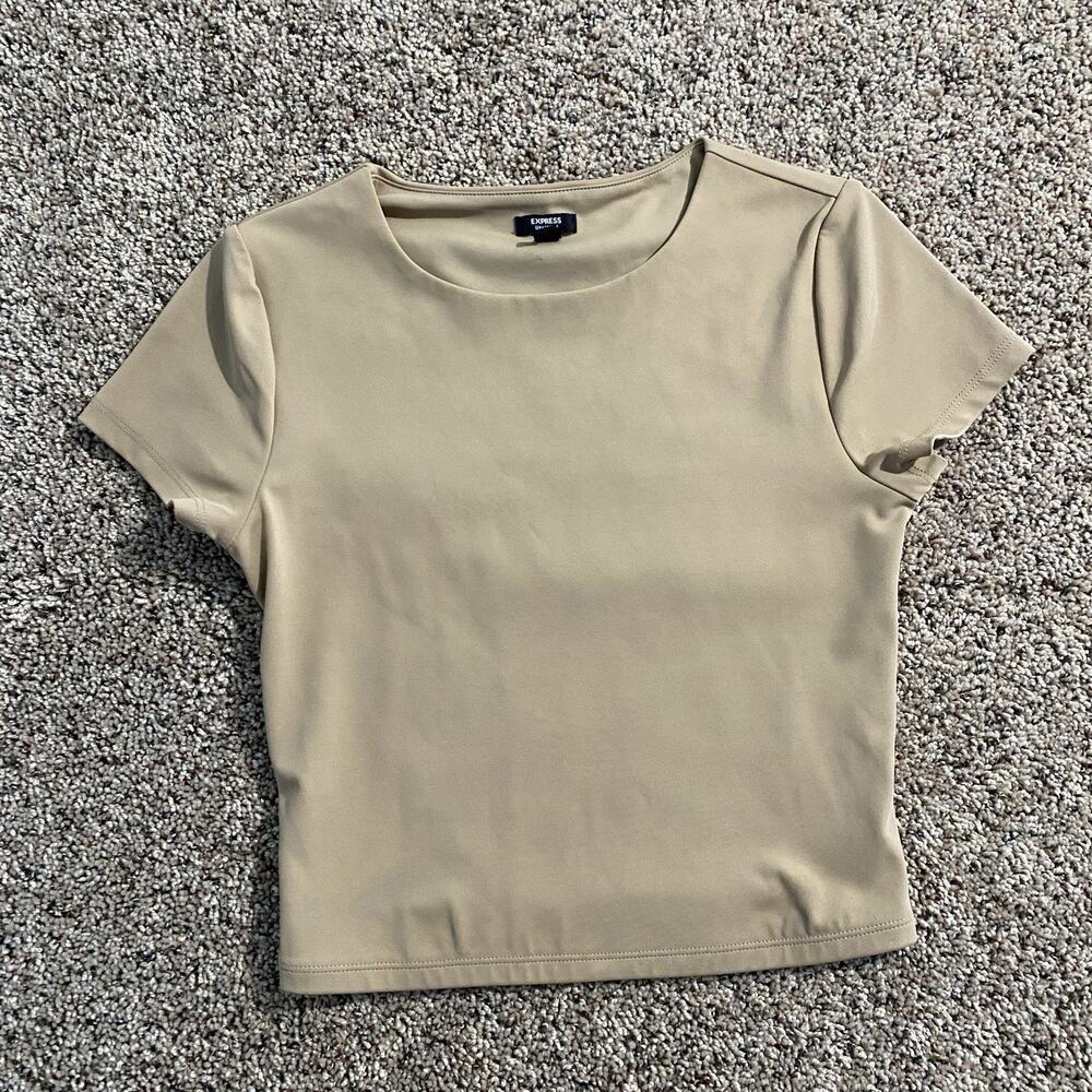 Express Body Contour Top Womens Small Beige Short Sleeve Stretch Thick‎